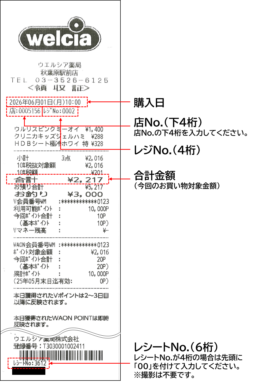 レシート見本